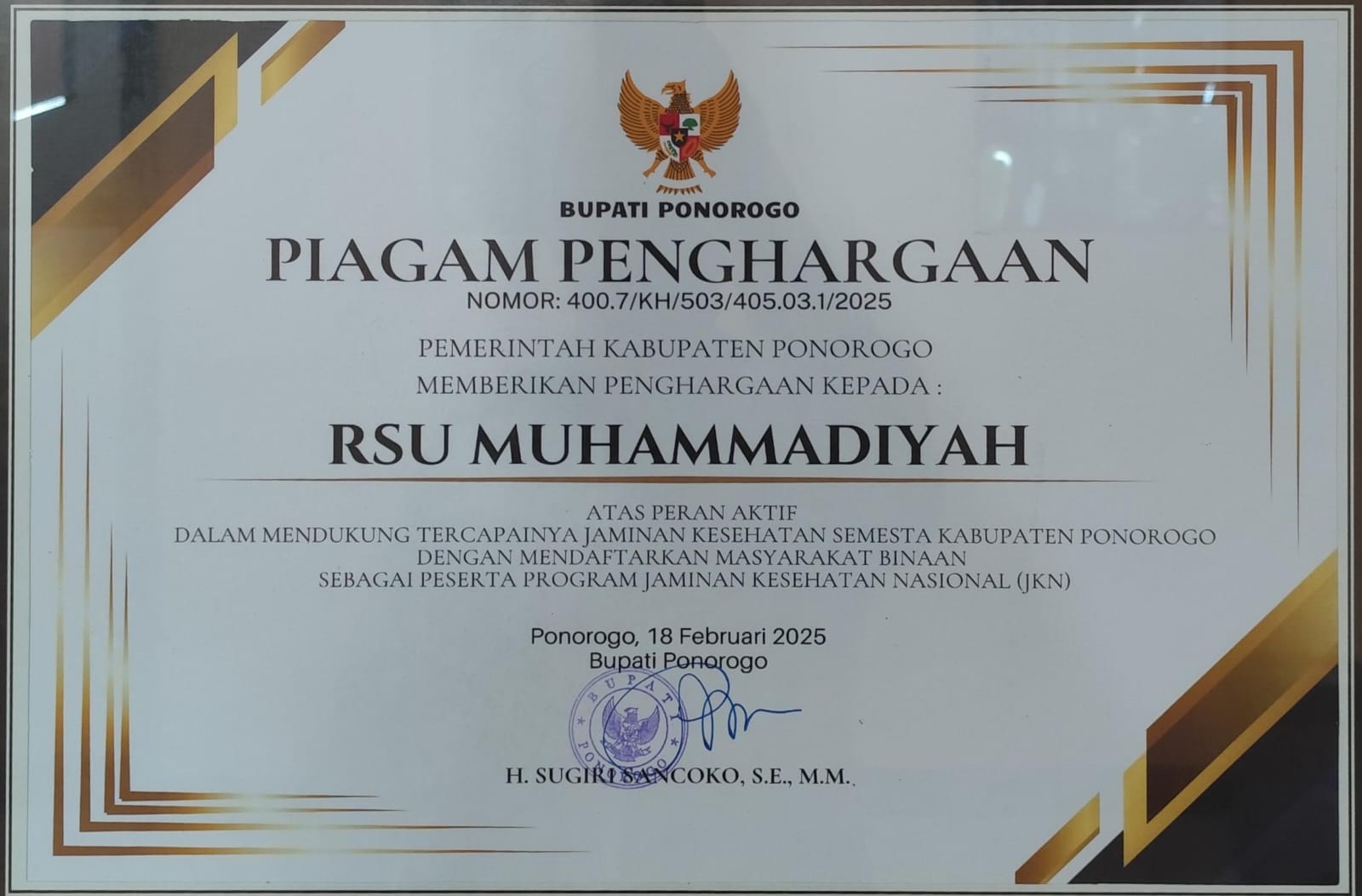 Penghargaan Jaminan Kesehatan Semesta Kabupaten Ponorogo